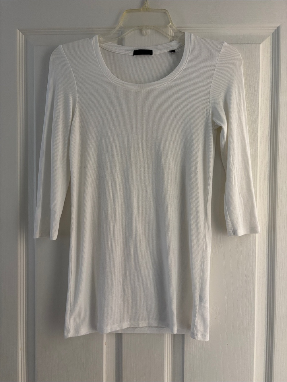 ATM Classic White Scoop Neck Peruvian Cotton Ribbed Top - 3/4 Sleeve Sz S